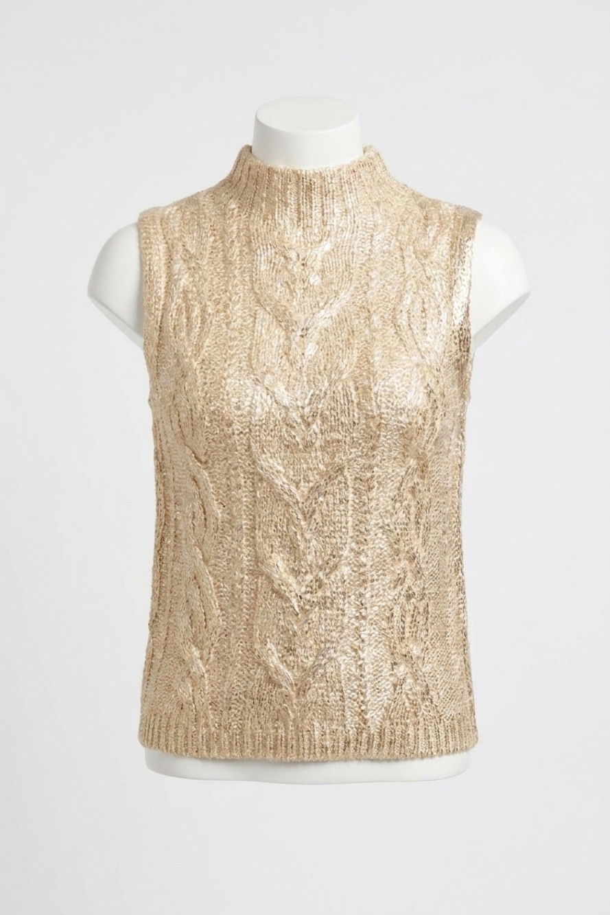 NEW DEAR JOHN DENIM tatiana round neck sleeveless fitted sweater in ivory with r